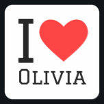 Ik hou van olivia vierkante sticker<br><div class="desc">Ik hou van Olivia,  voor vrouwen die liefhebbers noemen</div>