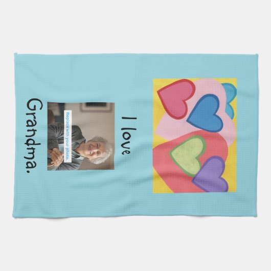 Ik hou van oma, aangepaste hart keuken handdoeken (Horizontaal)