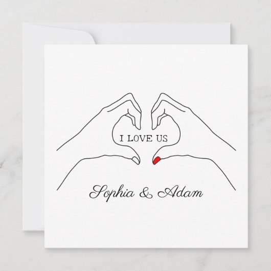 Ik hou van ons hand hartvorm aangepaste koppelnaam feestdagenkaart (Voorkant)
