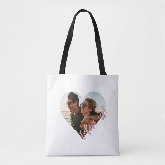 Ik hou van ons Script Heart Foto Roze Tote Bag (Voorkant)