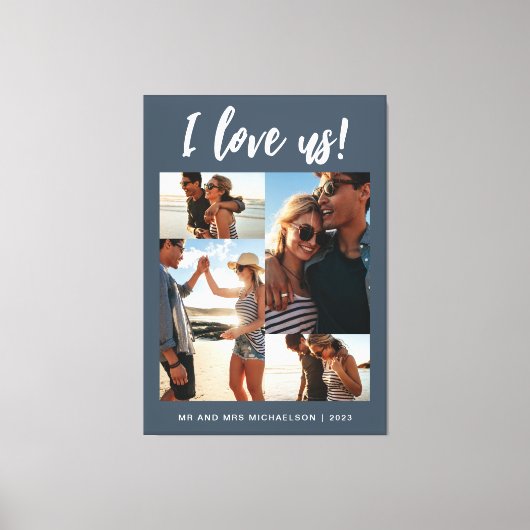 Ik hou van ons Script Photo Blue en White Canvas Afdruk (Voorkant)