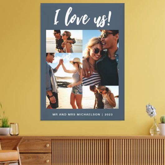 Ik hou van ons Script Photo Blue en White Canvas Afdruk (Insitu (Woonkamer))