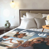 Ik hou van ons Script Photo Blue en White Fleece Deken