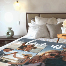 Ik hou van ons Script Photo Blue en White Fleece Deken