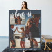 Ik hou van ons Script Photo Blue en White Fleece Deken