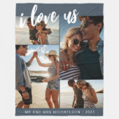 Ik hou van ons Script Photo Blue en White Fleece Deken (Voorkant)