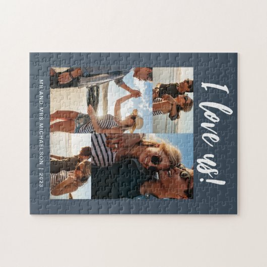 Ik hou van ons Script Photo Blue en White Legpuzzel (Horizontaal)