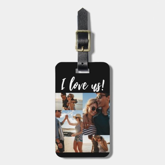 Ik hou van ons Script Photo Collage Black Bagagelabel (Voorkant verticaal)