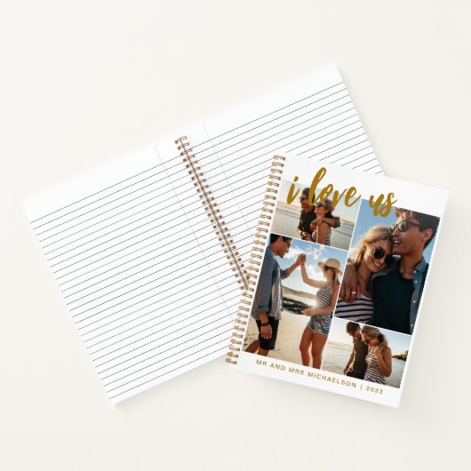 Ik hou van ons Script Photo Collage Gold en White Notitieboek (Binnen)