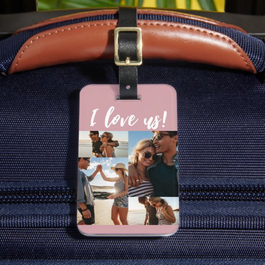 Ik hou van ons Script Photo Collage Pink Bagagelabel (Voorkant Insitu 2)