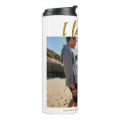 Ik hou van ons Script Photo Gold en White Thermosbeker (Gedraaid links)