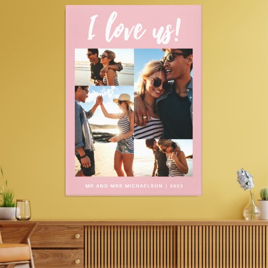 Ik hou van ons Script Photo Pink and White Canvas Afdruk (Insitu (Woonkamer))