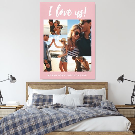 Ik hou van ons Script Photo Pink and White Canvas Afdruk (Insitu (Slaapkamer))