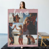 Ik hou van ons Script Photo Pink and White Fleece Deken