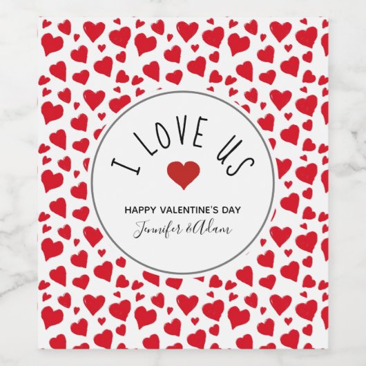Ik hou van ons Valentijnsdag Red Hearts gepersonal Wijn Etiket (Enkel label)