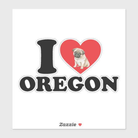 Ik hou van Oregon en mijn Pug Sticker (Vel)