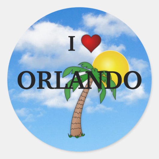 IK HOU VAN ORLANDO - PALMBOOM EN ZONNESCHIJN RONDE STICKER (Voorkant)