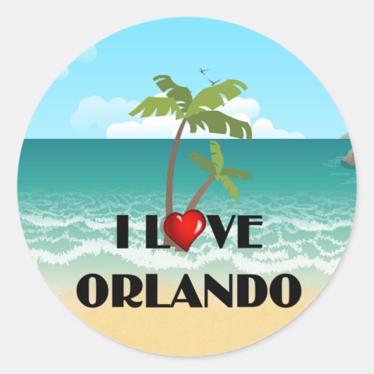 Ik hou van Orlando, tropisch ontwerp, Ronde Sticker (Voorkant)
