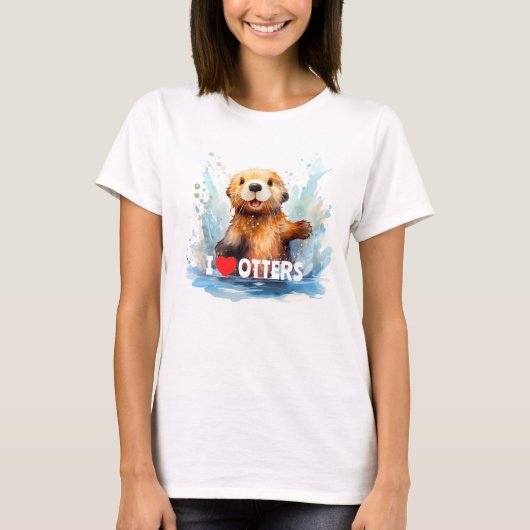 Ik hou van otters Schattige Zee otter in water gep T-shirt (Voorkant)