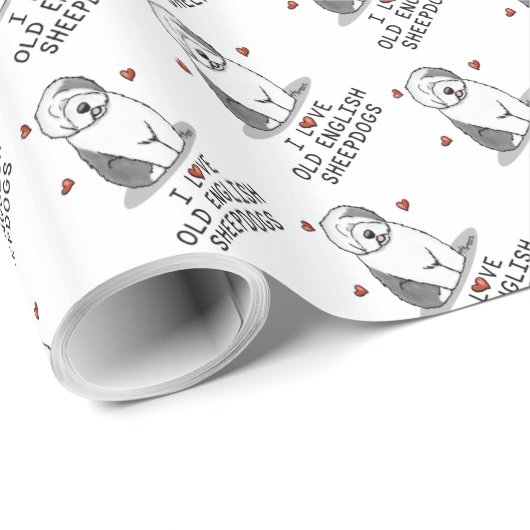 Ik hou van oude Engelse Sheepdogs (grijs 1) Cute O Cadeaupapier (Rol Hoek)