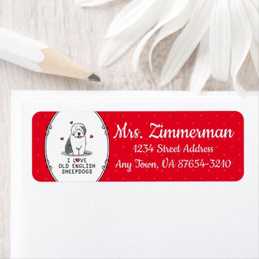 Ik hou van oude Engelse Sheepdogs (grijs 1) Cute O Etiket (Insitu)