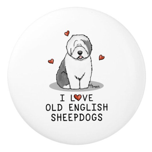Ik hou van oude Engelse Sheepdogs (grijs 1) Cute O Keramische Knop (Voorkant)