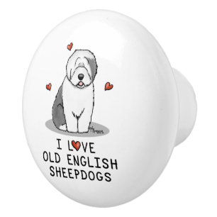 Ik hou van oude Engelse Sheepdogs (grijs 1) Cute O Keramische Knop