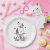 Ik hou van oude Engelse Sheepdogs (grijs 1) Cute O Papieren Bordje (Feest)