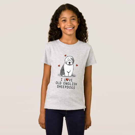 Ik hou van oude Engelse Sheepdogs (grijs 1) Cute O T-shirt (Voorkant volledig)