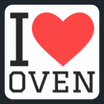 Ik hou van oven vierkante sticker<br><div class="desc">Ik hou van oven,  voor voedselliefhebbers</div>