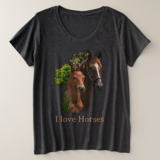 Ik hou van paarden grote maat t-shirt (Design voorkant)