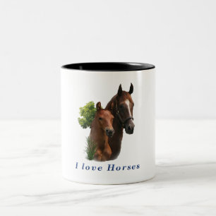 Ik hou van paarden tweekleurige koffiemok