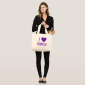Ik hou van Paars met Paars hart Grote Tote Bag (Voorkant (model))