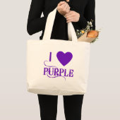 Ik hou van Paars met Paars hart Grote Tote Bag (Voorkant (product))