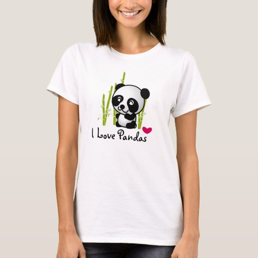 Ik hou van panda's met een schattig panda-beer en t-shirt (Voorkant)