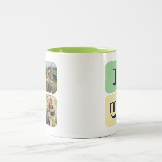 Ik hou van papa familie foto collage Vaderdag Tweekleurige Koffiemok (Center)