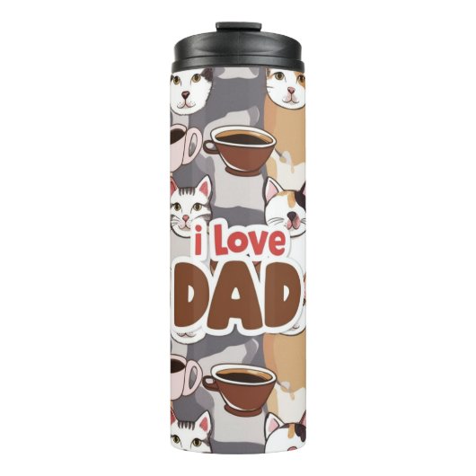"Ik hou van papa" Kat & Koffie Naadloos Patroon - Thermosbeker (Voorkant)