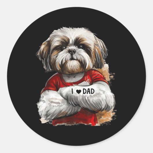 Ik hou van papa Tattoo Shih Tzu Pap Funny Fathers  Ronde Sticker (Voorkant)