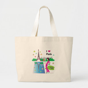 Ik hou van Parijs, Frankrijk, Modern Grote Tote Bag