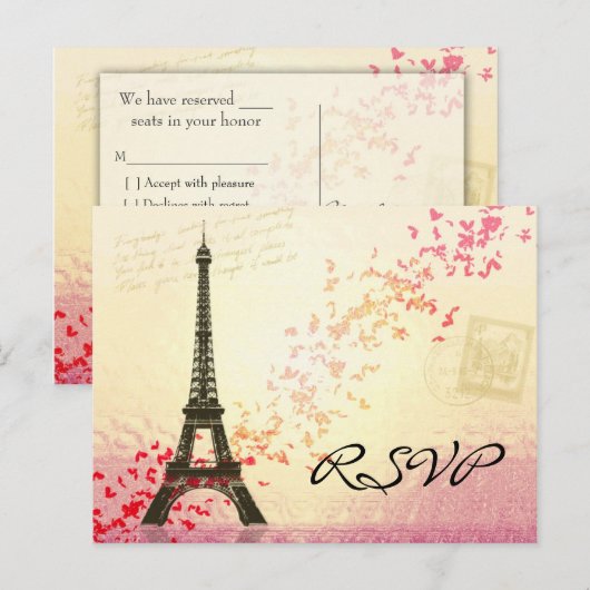 Ik hou van Parijs in de lente - RSVP Card Uitnodiging Briefkaart (Voorkant / Achterkant)