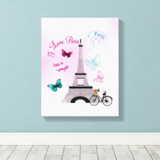 Ik hou van Parijs in Springtime Canvas Afdruk (Insitu (Houten vloer))