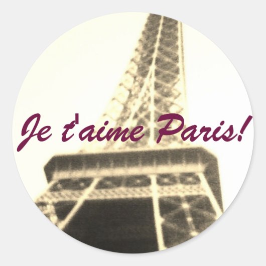 Ik hou van Parijs! Je t'aime Paris! Ronde Sticker (Voorkant)