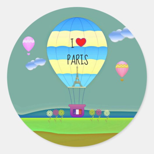 Ik hou van Parijs, kleurrijke heteluchtballon Ronde Sticker (Voorkant)