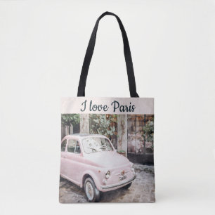 Ik hou van Parijs Street Scene Pink Car Tote Bag