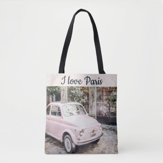 Ik hou van Parijs Street Scene Pink Car Tote Bag (Voorkant)