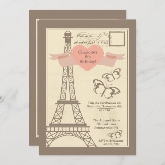 Ik hou van Parijs uitnodiging (Voorkant / Achterkant)