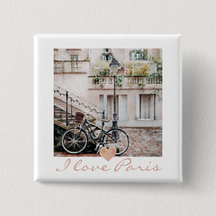 Ik hou van Paris Cobblestone Street Bicycle Vierkante Button 5,1 Cm