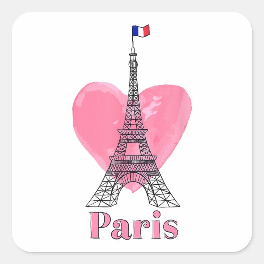 Ik hou van Paris Eiffeltoren Frankrijk Gift Vierkante Sticker (Voorkant)