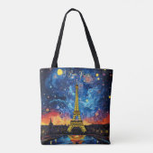 Ik hou van Paris Eiffeltoren Illustratie Reiskunst Tote Bag (Achterkant)
