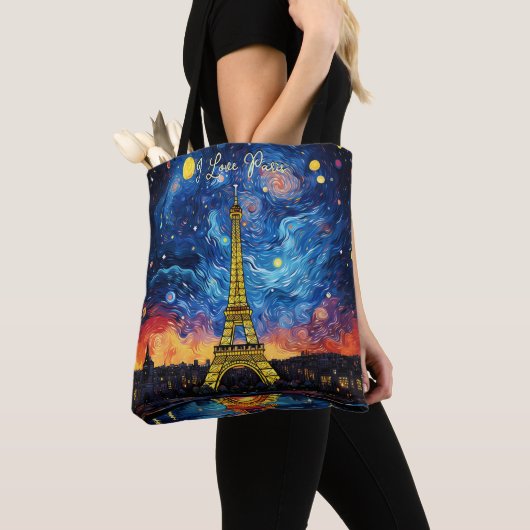 Ik hou van Paris Eiffeltoren Illustratie Reiskunst Tote Bag (Dichtbij)